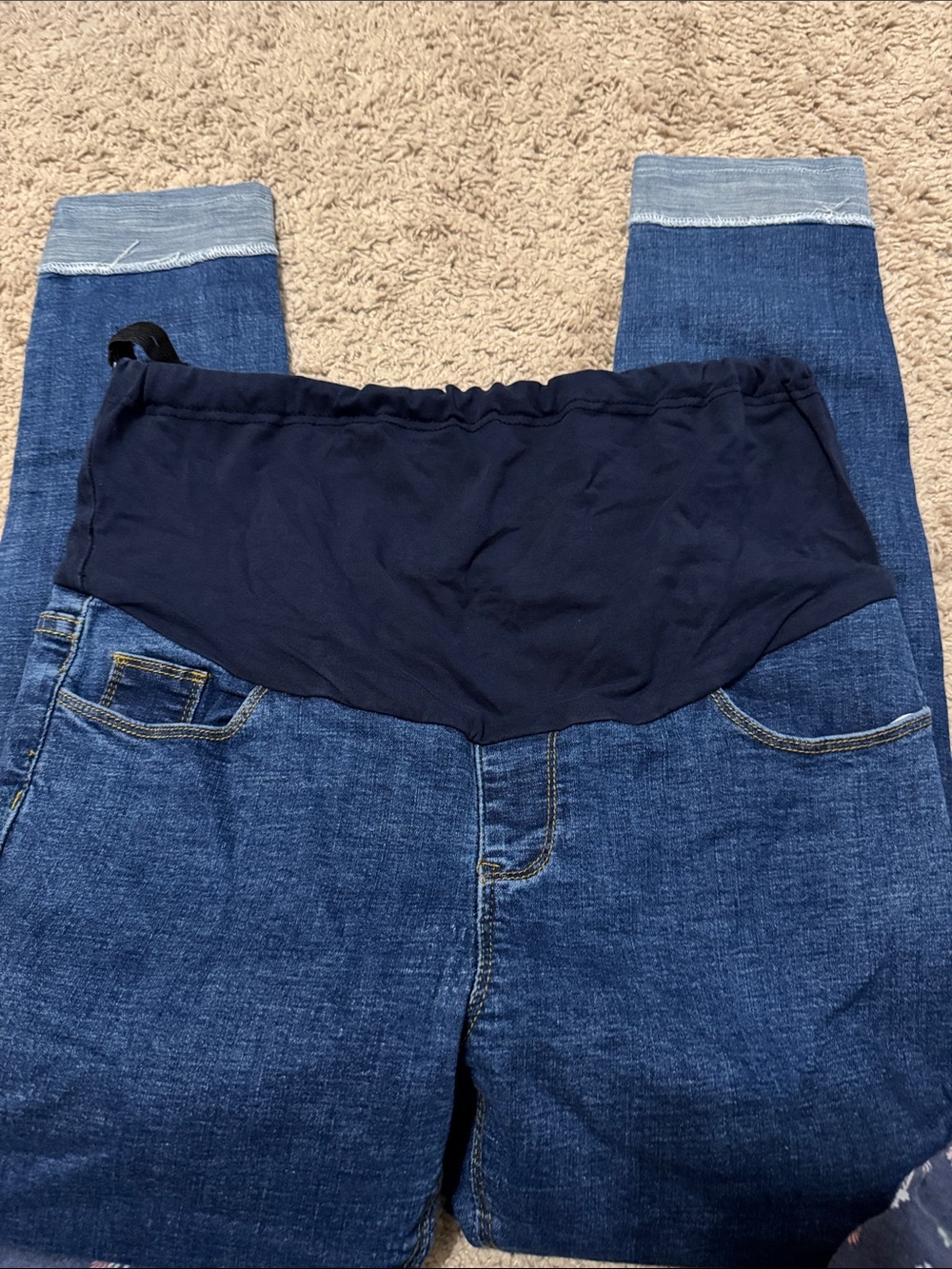 Maternity Navy Overband Jeggings - Dark Blue Stretch Denim